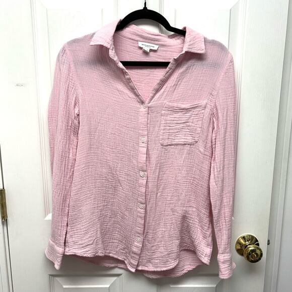 Beach Lunch Lounge Pink Crinkle Shirt, Button Down Blouse, Anthropology, Size M - Picture 1 of 10